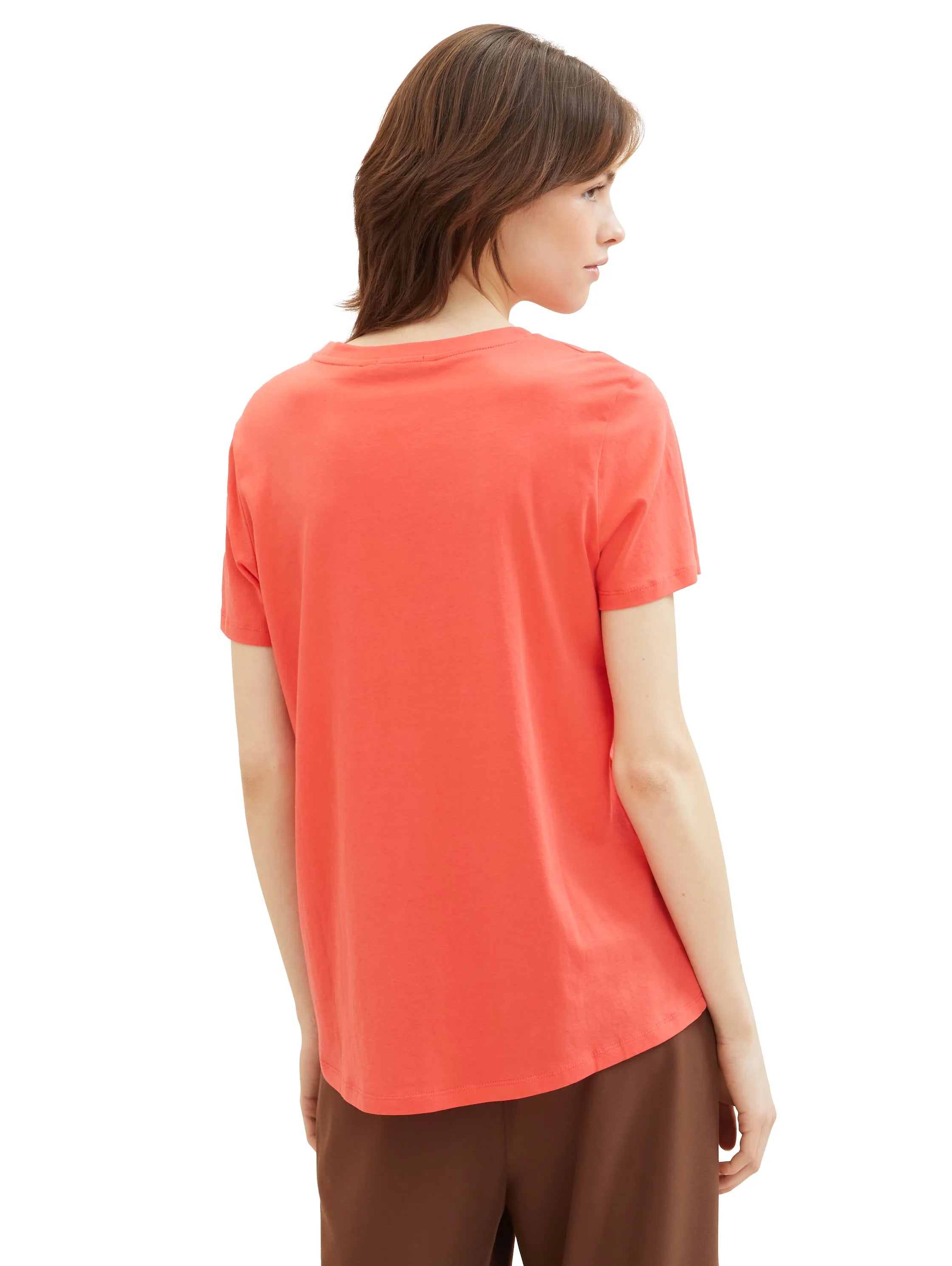 Denim Tom Tailor Plain Red Women Loose Fit Cotton T-Shirt SKU: 1040183_11042 Image 03