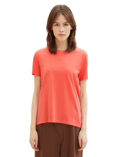 Denim Tom Tailor Plain Red Women Loose Fit Cotton T-Shirt SKU: 1040183_11042 Image 06
