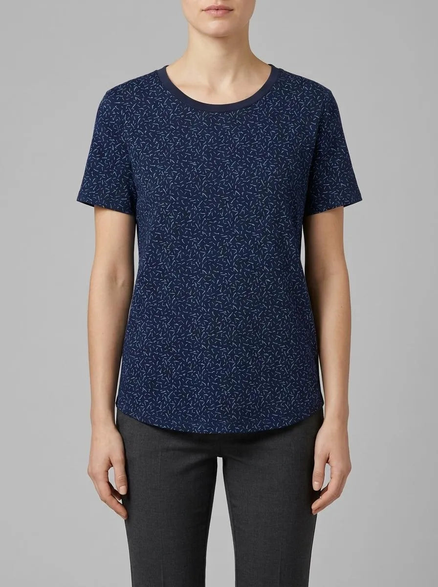Tom Tailor Navy Blue Structure Print Women Loose Fit Cotton T-Shirt SKU: 1040183_34666 Image 00