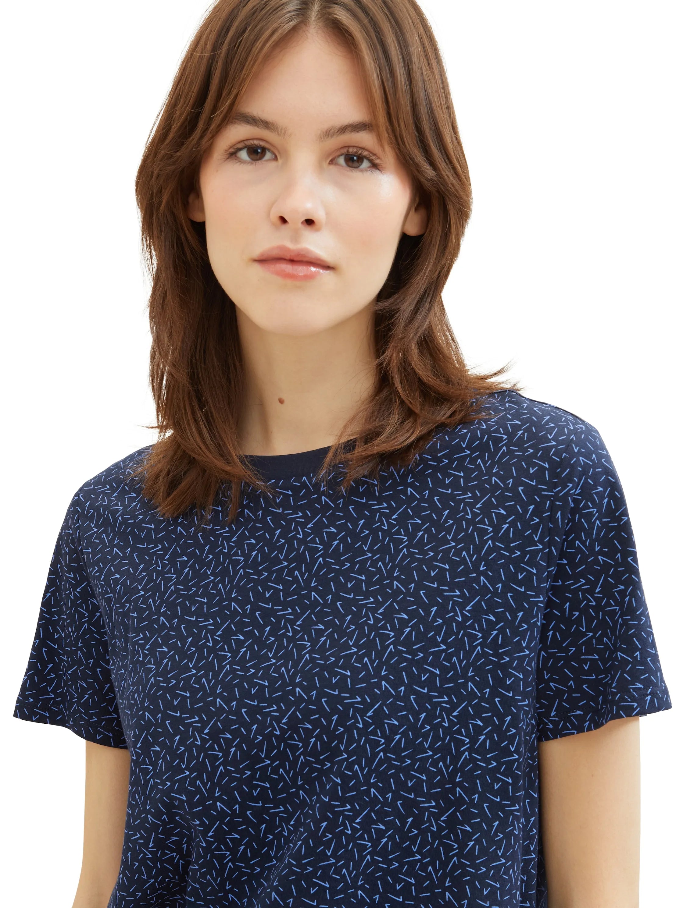 Tom Tailor Navy Blue Structure Print Women Loose Fit Cotton T-Shirt SKU: 1040183_34666 Image 04