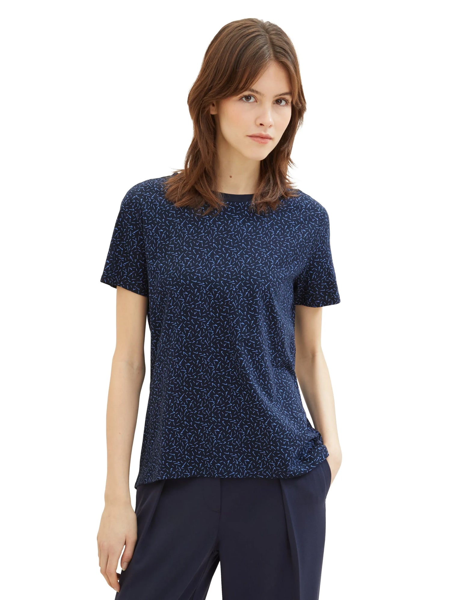 Tom Tailor Navy Blue Structure Print Women Loose Fit Cotton T-Shirt SKU: 1040183_34666 Image 06