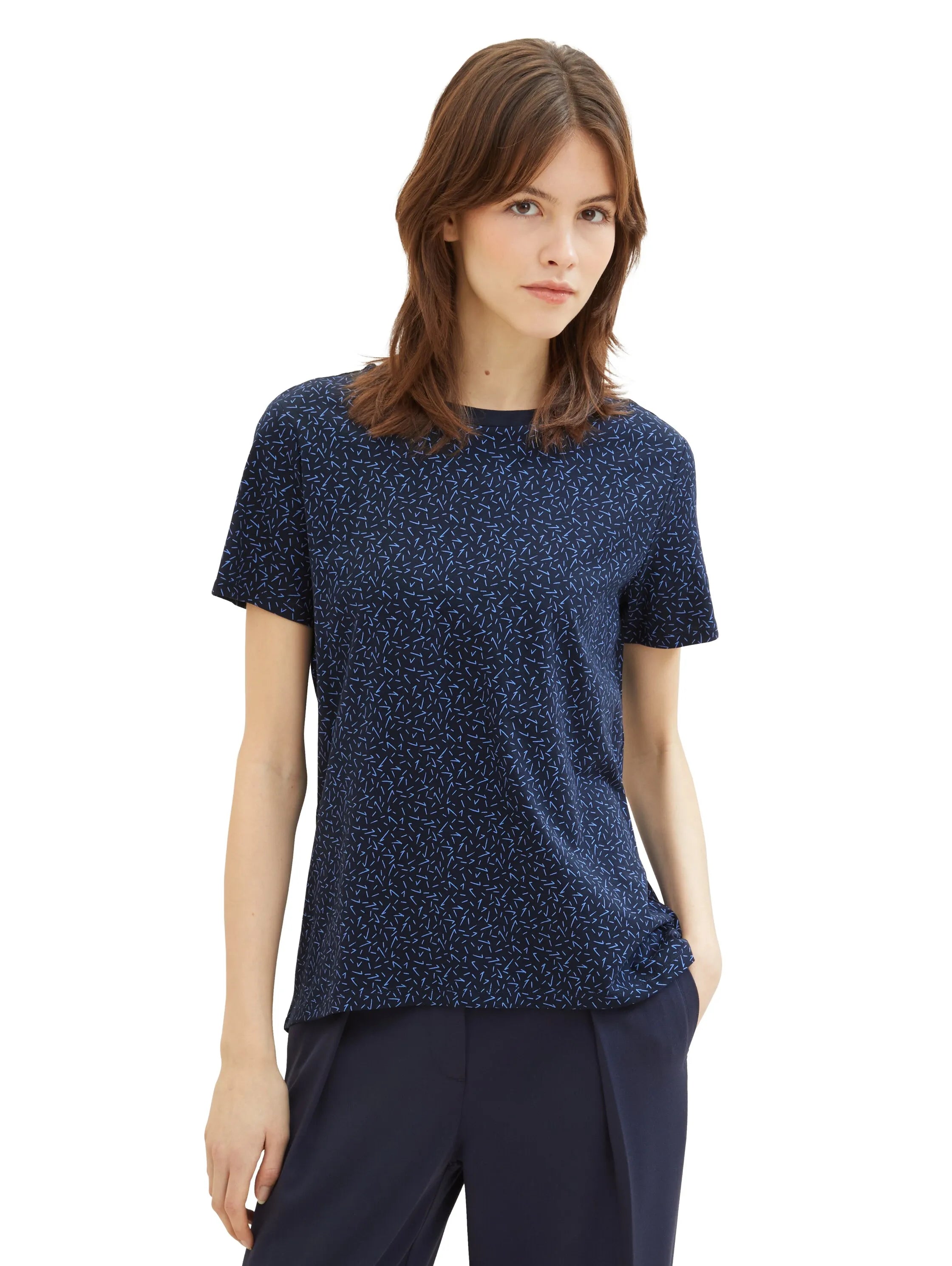 Tom Tailor Navy Blue Structure Print Women Loose Fit Cotton T-Shirt SKU: 1040183_34666 Image 06