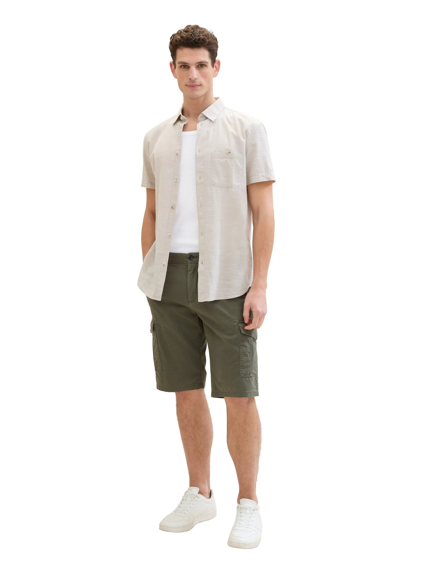 Tom Tailor Olive Structure Print Men Regular Cargo Shorts SKU: 1040226_34670 Image 03
