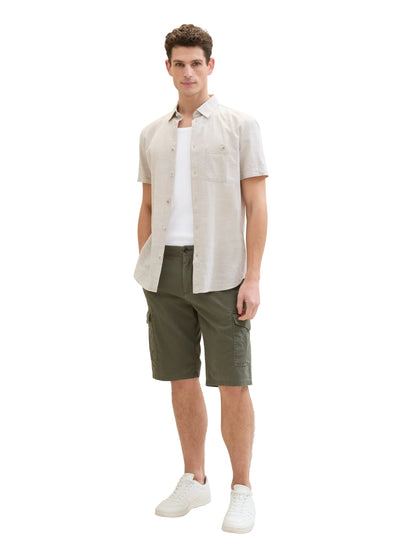 Tom Tailor Olive Structure Print Men Regular Cargo Shorts SKU: 1040226_34670 Image 03