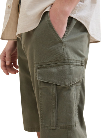 Tom Tailor Olive Structure Print Men Regular Cargo Shorts SKU: 1040226_34670 Image 06