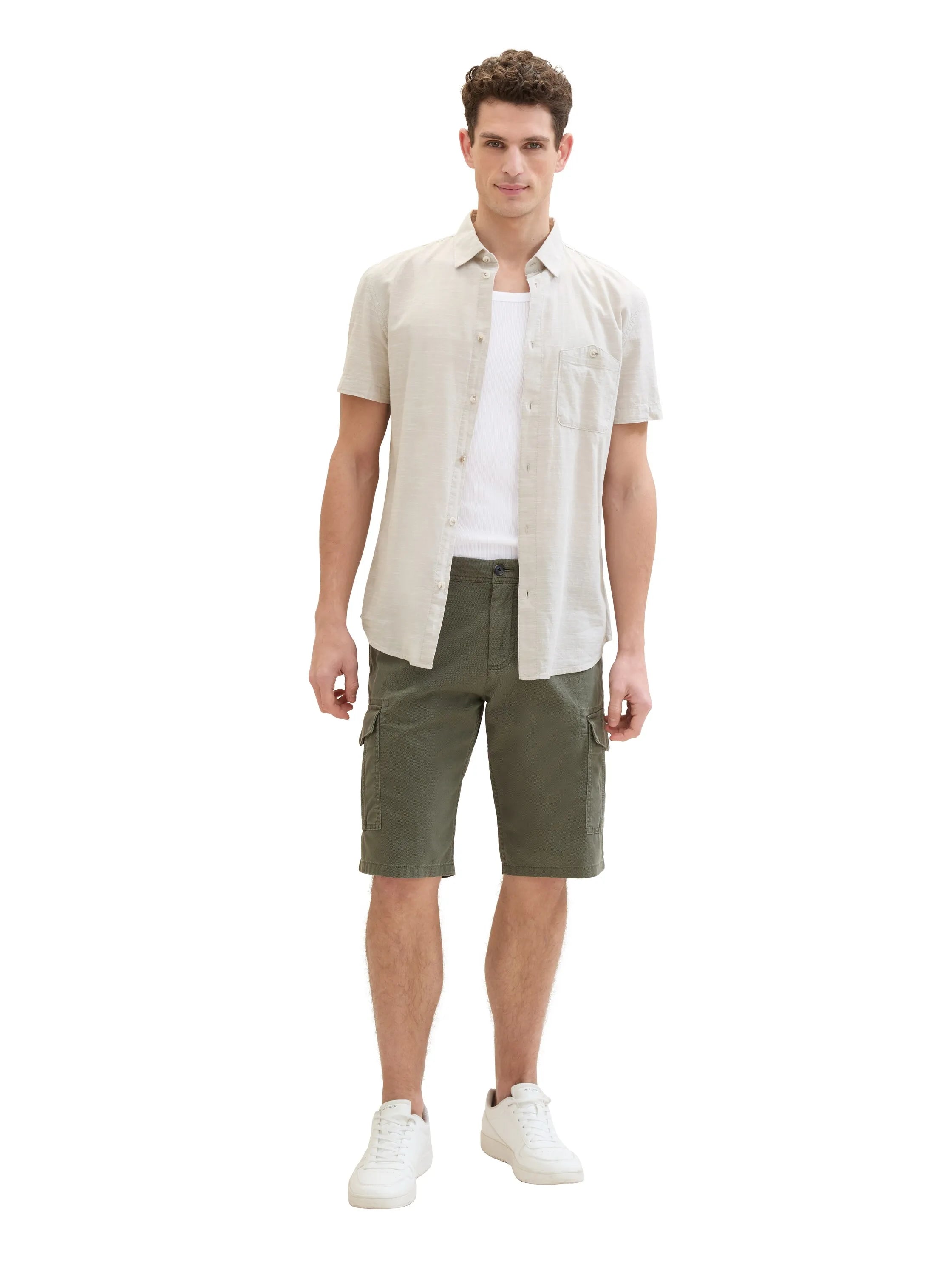Tom Tailor Olive Structure Print Men Regular Cargo Shorts SKU: 1040226_34670 Image 07