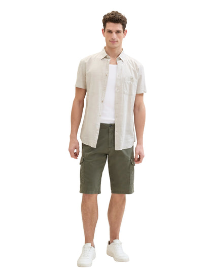 Tom Tailor Olive Structure Print Men Regular Cargo Shorts SKU: 1040226_34670 Image 07