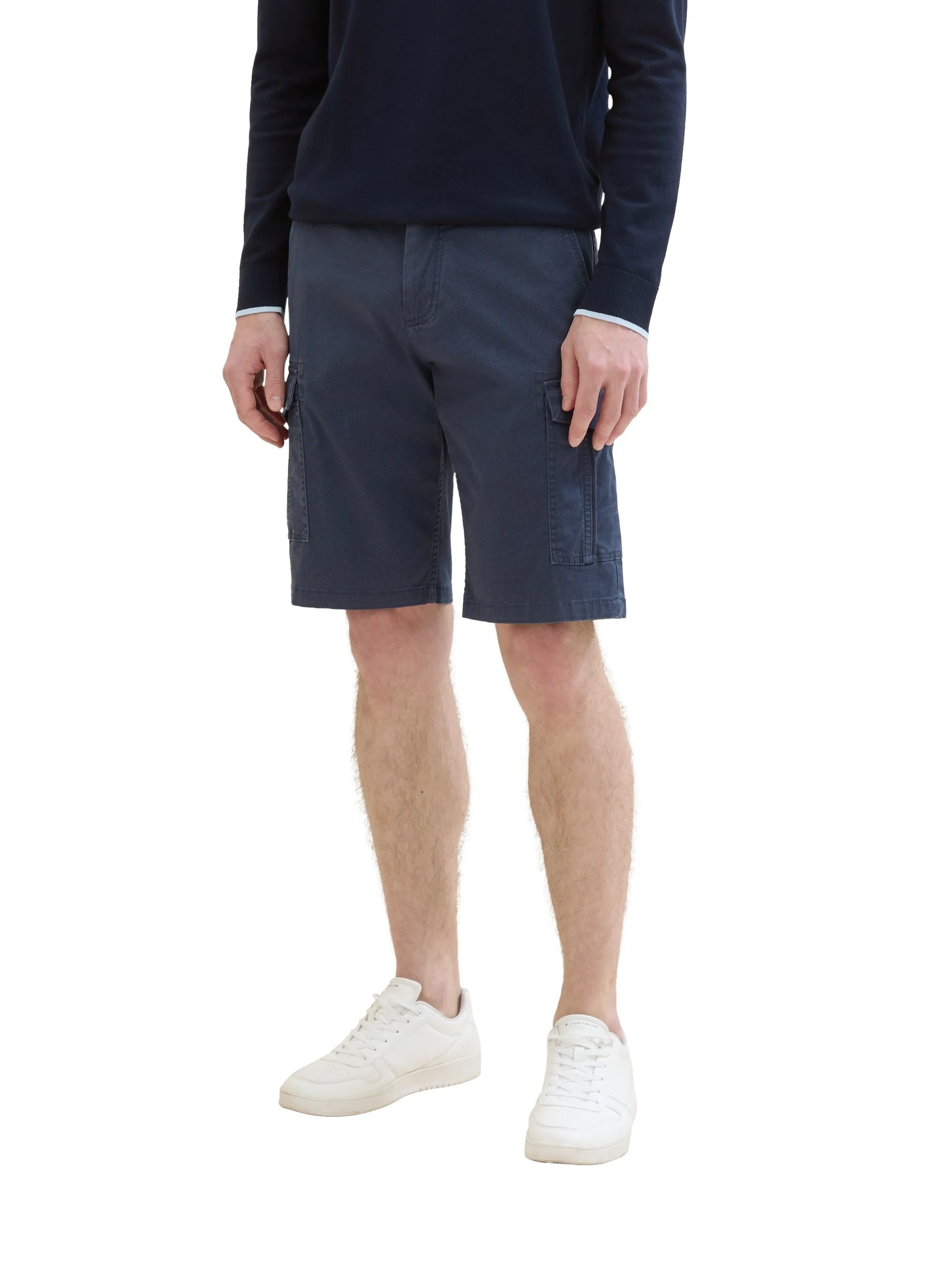 Tom Tailor Navy Structure Print Men Regular Cargo Shorts SKU: 1040226_34672 Image 01
