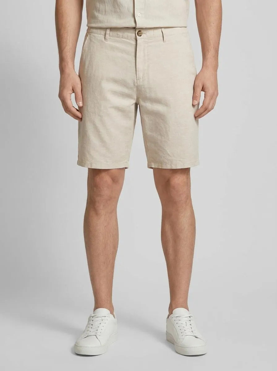 Tom Tailor Caramel Beige Chambray Men Regular Shorts with Linen SKU: 1040229_31235 Image 00