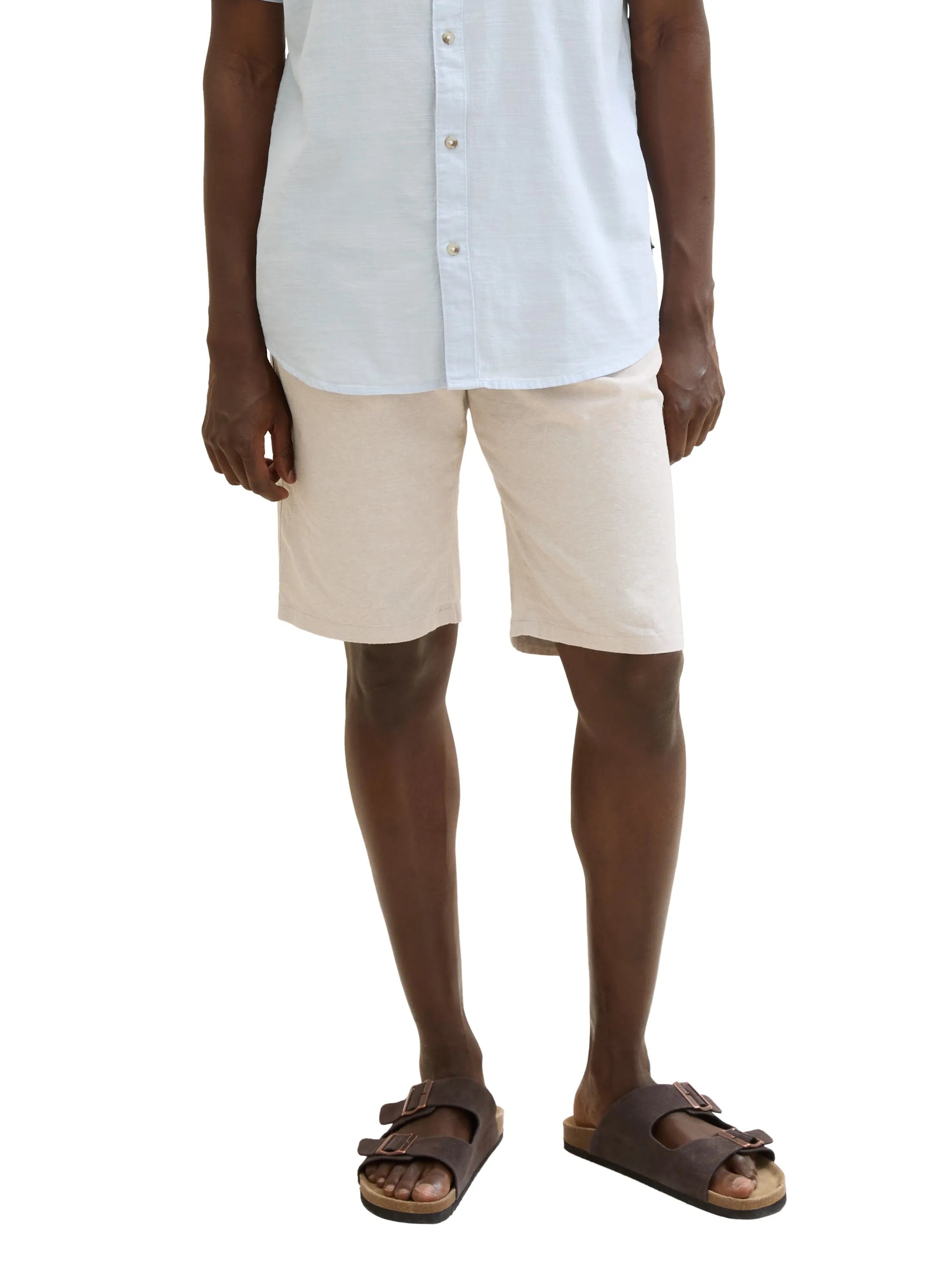 Tom Tailor Caramel Beige Chambray Men Regular Shorts with Linen SKU: 1040229_31235 Image 01