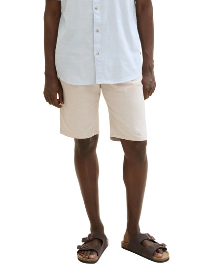 Tom Tailor Caramel Beige Chambray Men Regular Shorts with Linen SKU: 1040229_31235 Image 01
