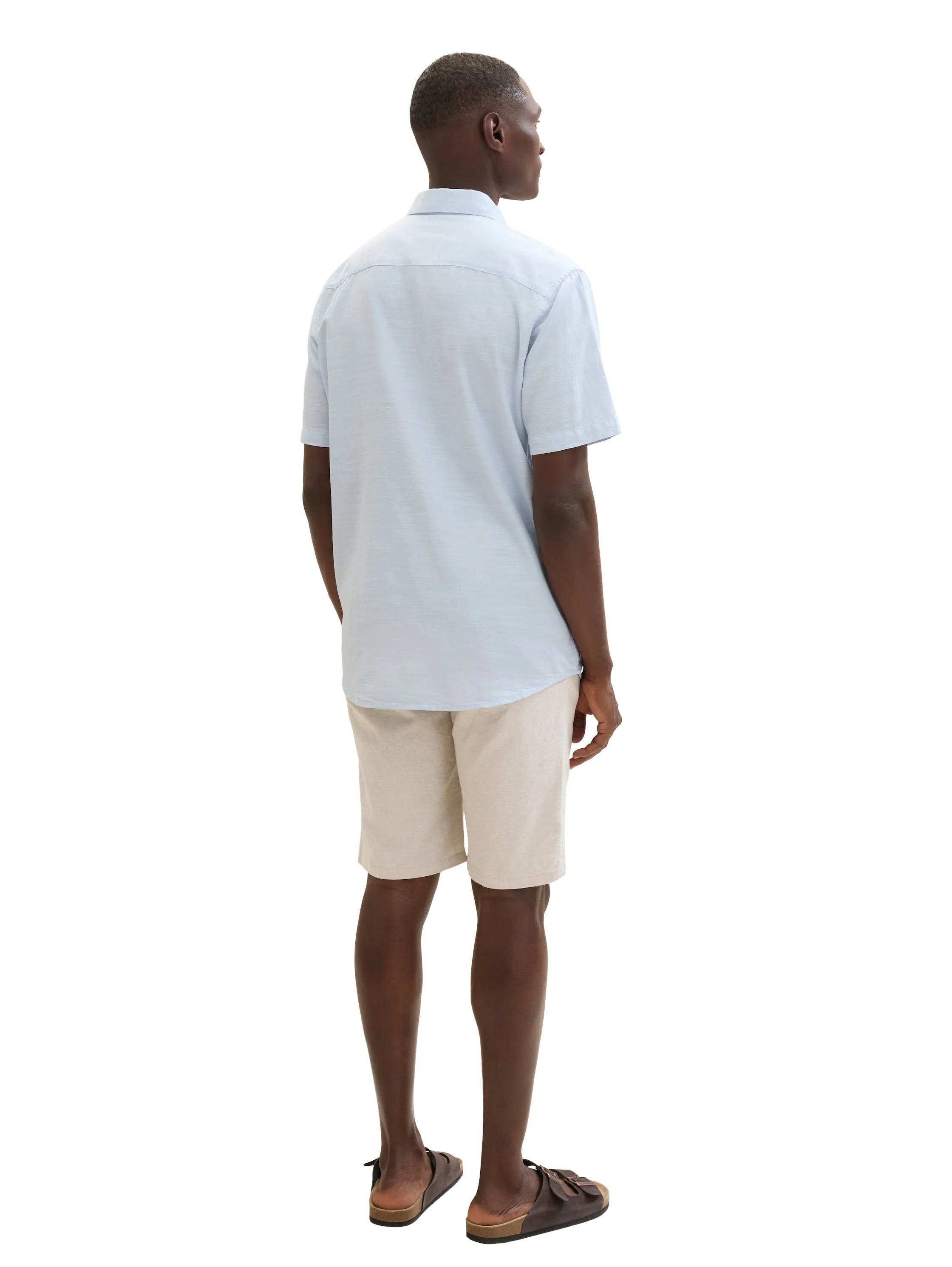 Tom Tailor Caramel Beige Chambray Men Regular Shorts with Linen SKU: 1040229_31235 Image 04