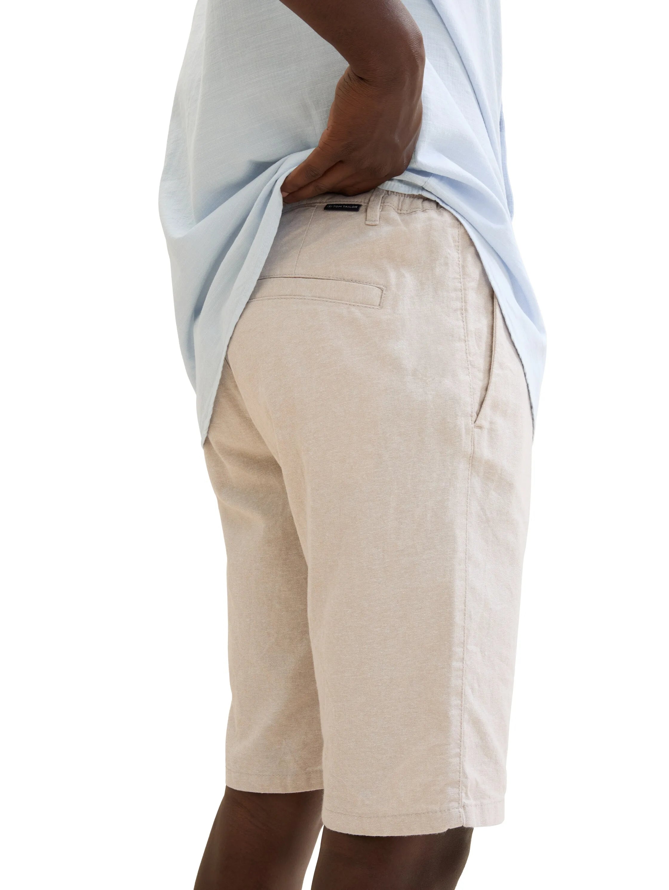Tom Tailor Caramel Beige Chambray Men Regular Shorts with Linen SKU: 1040229_31235 Image 05