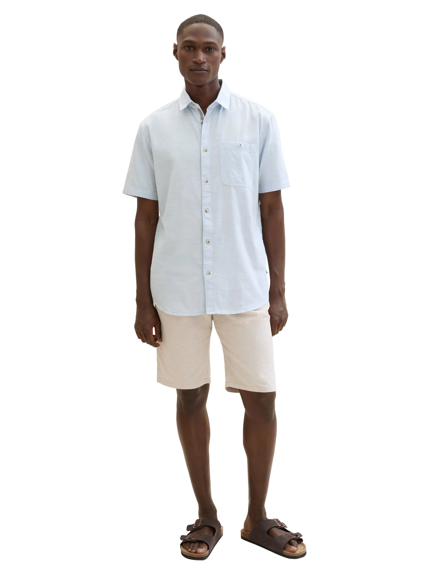 Tom Tailor Caramel Beige Chambray Men Regular Shorts with Linen SKU: 1040229_31235 Image 07