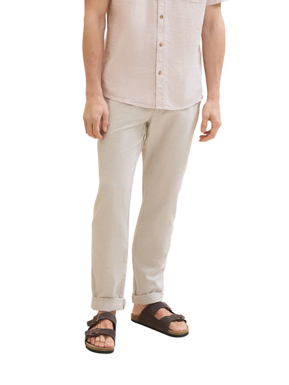 Tom Tailor Caramel Beige Chambray Men Regular Chinos with Linen SKU: 1040230_31235 Image 01