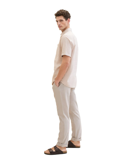 Tom Tailor Caramel Beige Chambray Men Regular Chinos with Linen SKU: 1040230_31235 Image 02