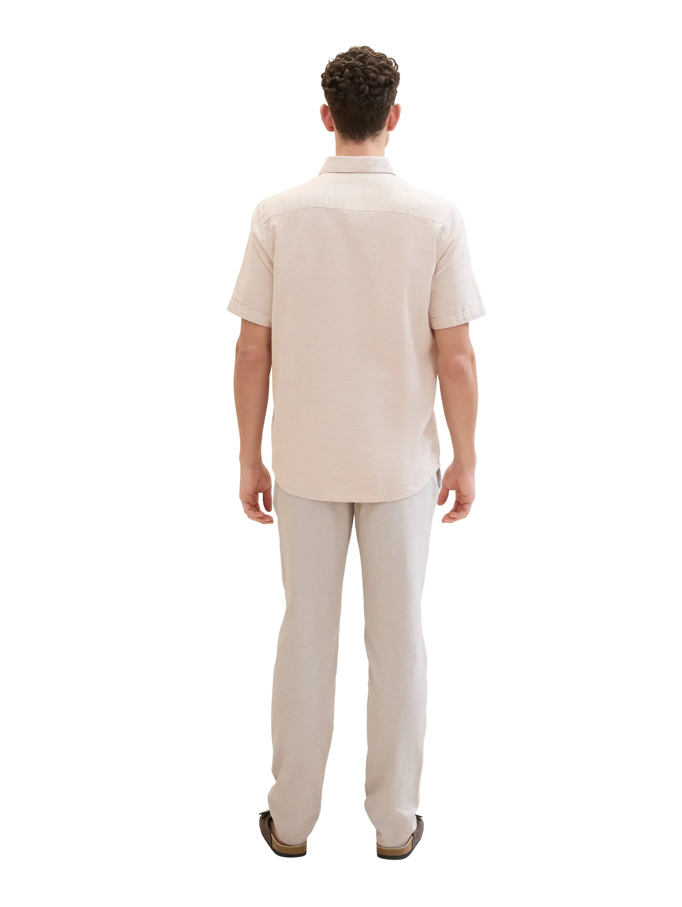 Tom Tailor Caramel Beige Chambray Men Regular Chinos with Linen SKU: 1040230_31235 Image 04
