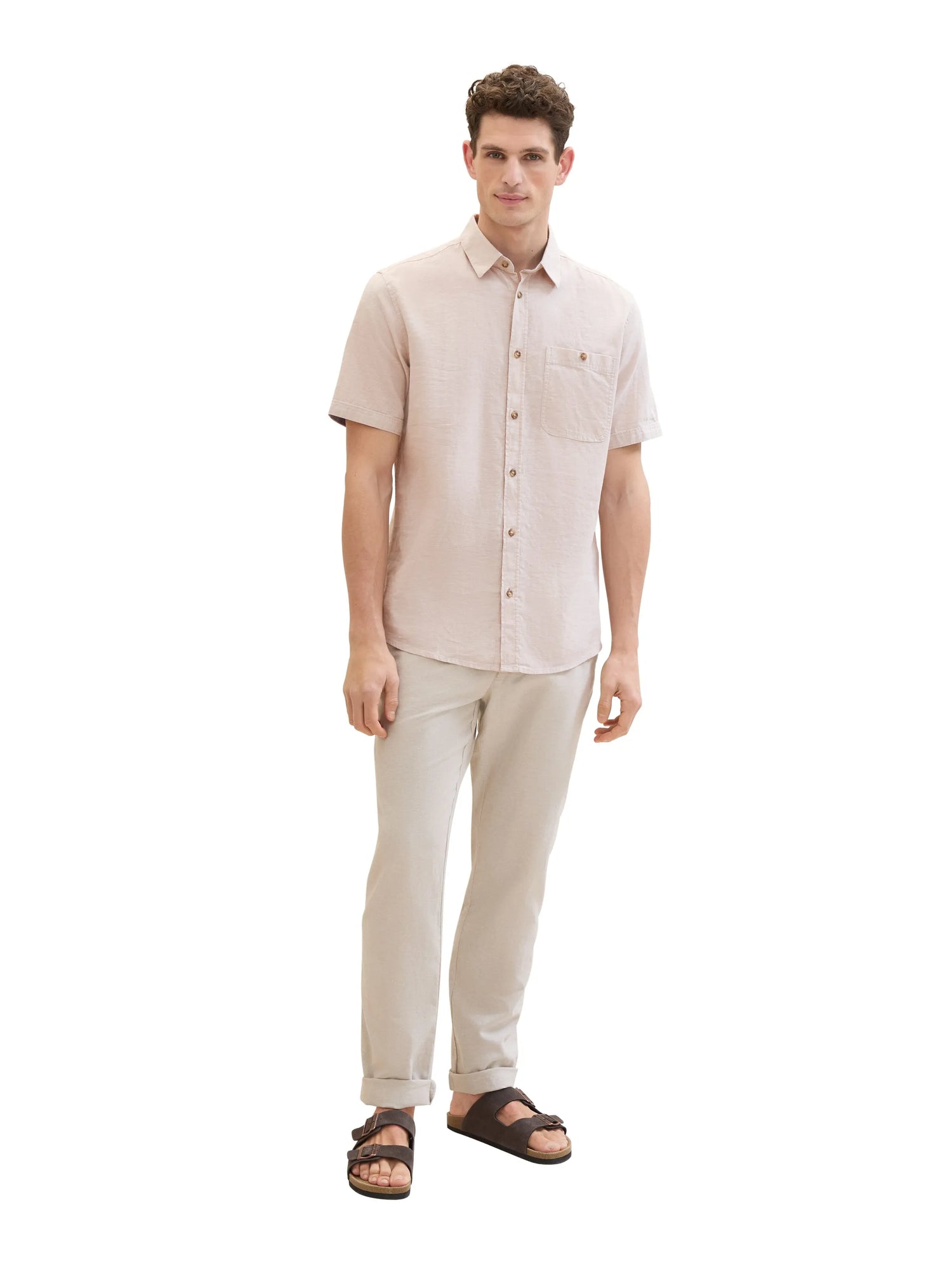 Tom Tailor Caramel Beige Chambray Men Regular Chinos with Linen SKU: 1040230_31235 Image 07