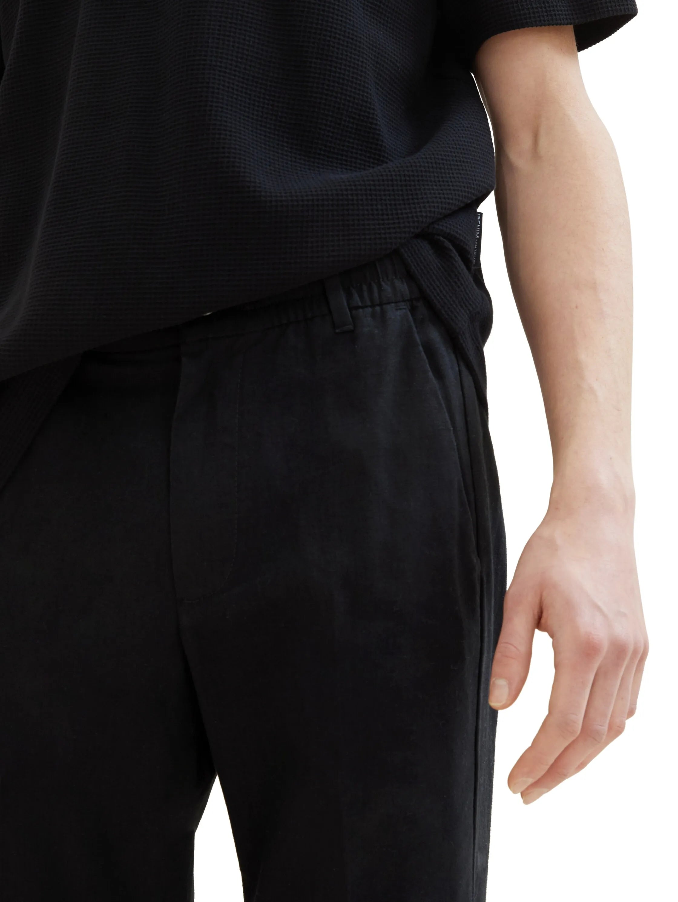 Denim Tom Tailor Black Men Relaxed Tapered Trousers with Linen SKU: 1040251_29999 Image 05