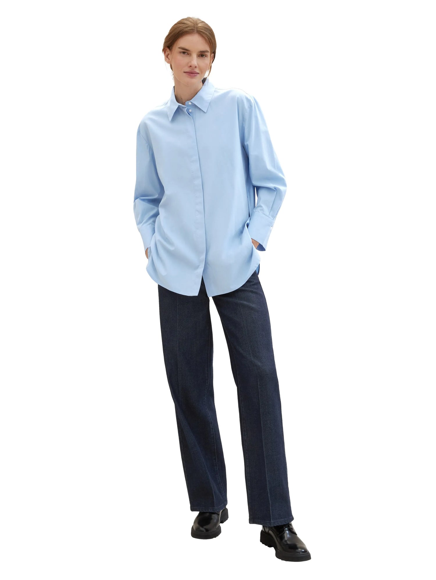 Tom Tailor Light Fjord Blue Women Plain-Coloured Blouse with Tencelª Lyocell SKU: 1040315_34587 Image 02