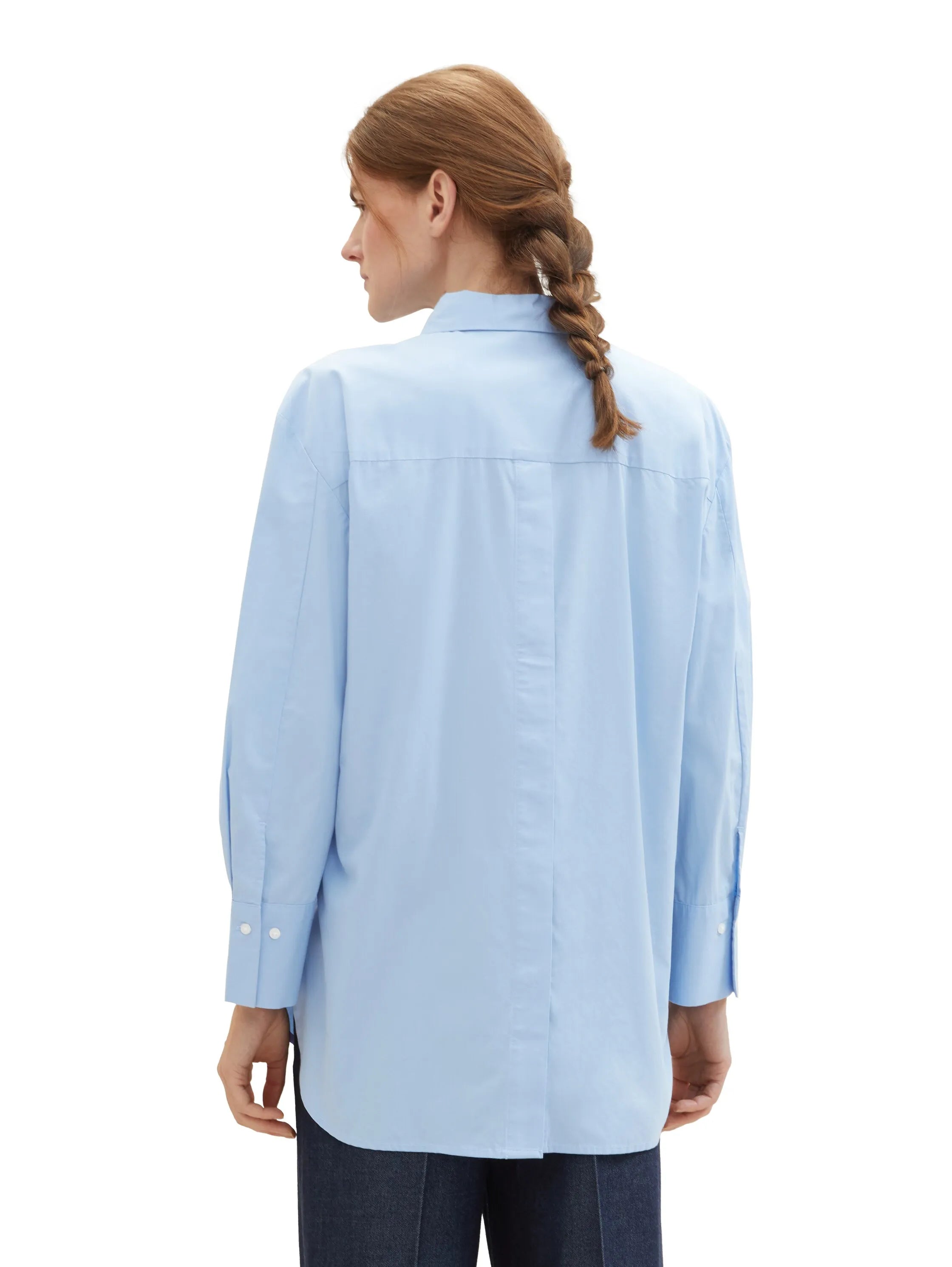 Tom Tailor Light Fjord Blue Women Plain-Coloured Blouse with Tencelª Lyocell SKU: 1040315_34587 Image 03
