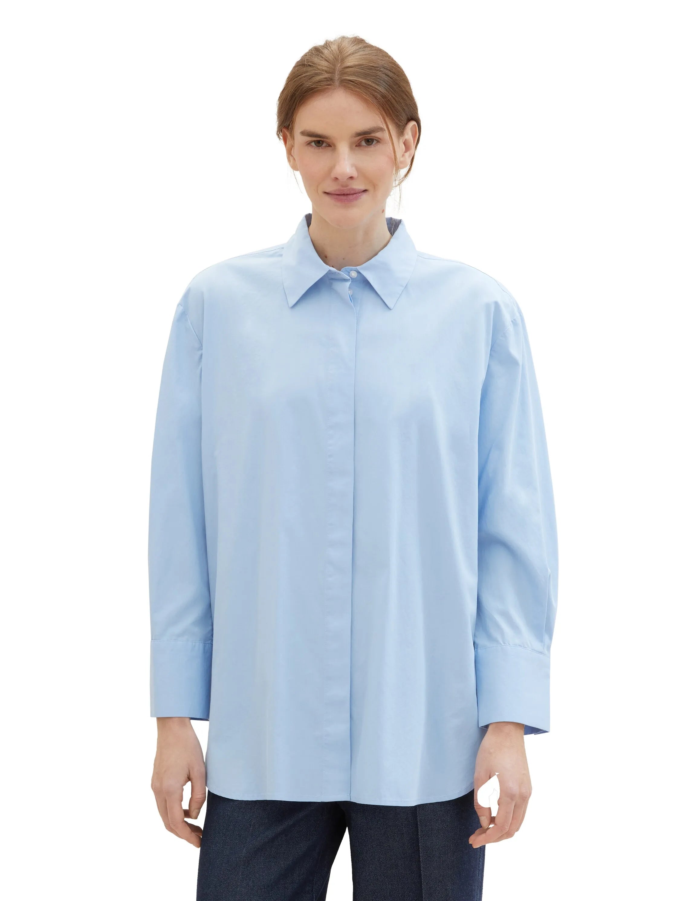 Tom Tailor Light Fjord Blue Women Plain-Coloured Blouse with Tencelª Lyocell SKU: 1040315_34587 Image 06