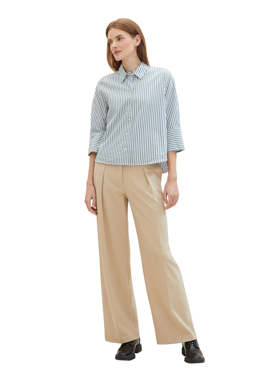Tom Tailor Green Offwhite Vertical Stripe Women Striped Blouse with Tencelª Lyocell SKU: 1040316_34797 Image 02