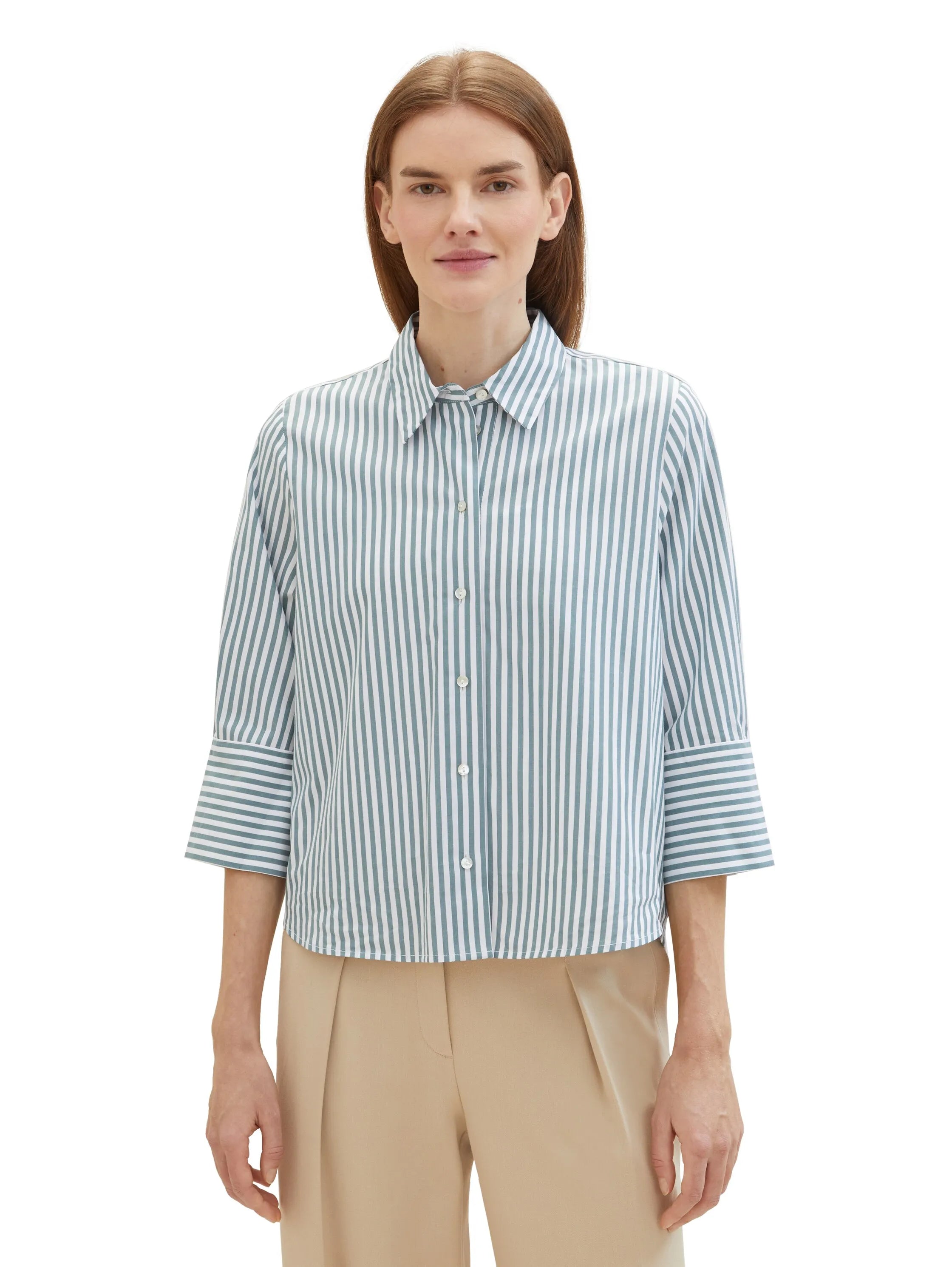 Tom Tailor Green Offwhite Vertical Stripe Women Striped Blouse with Tencelª Lyocell SKU: 1040316_34797 Image 04