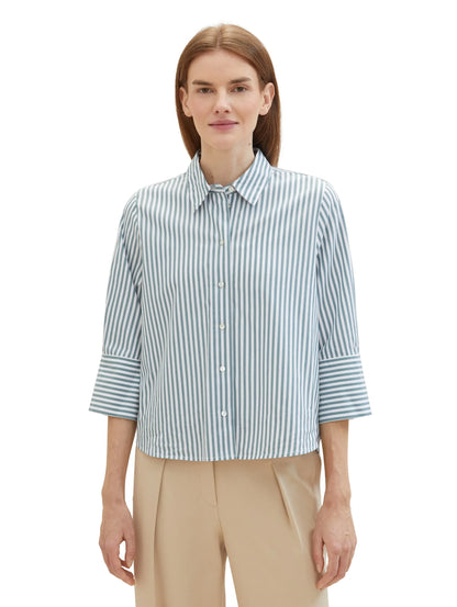 Tom Tailor Green Offwhite Vertical Stripe Women Striped Blouse with Tencelª Lyocell SKU: 1040316_34797 Image 04