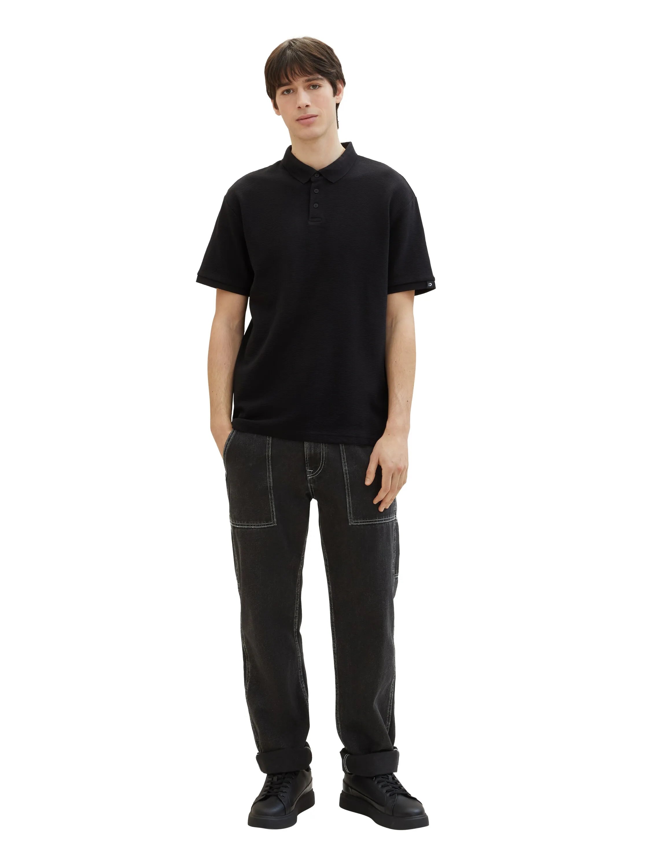 Denim Tom Tailor Black Men Relaxed Polo Shirt with Organic Cotton SKU: 1040476_29999 Image 02