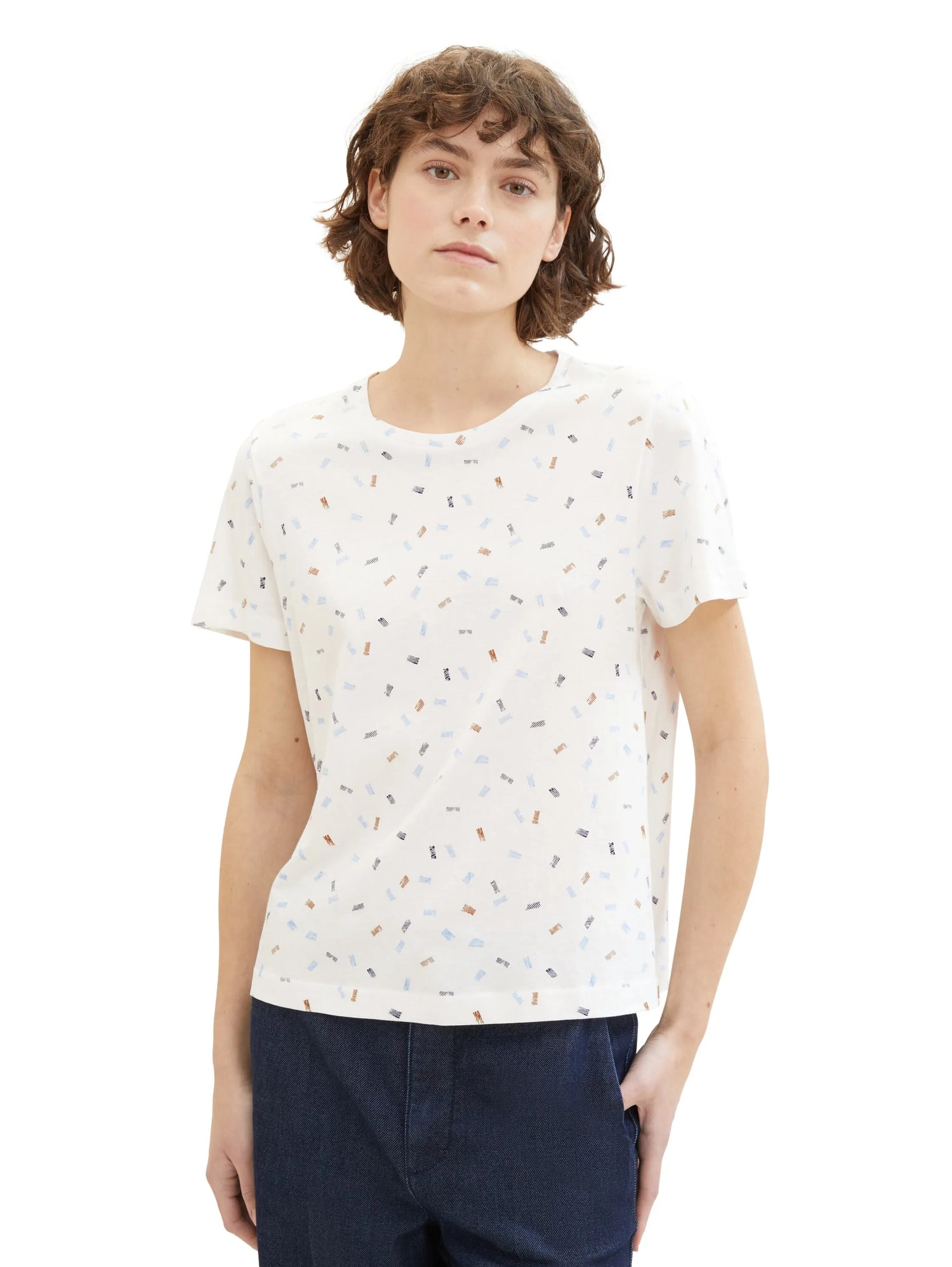 Tom Tailor Offwhite Mutlicolor Minimal Women T-Shirt with a Print SKU: 1040544_34758 Image 01