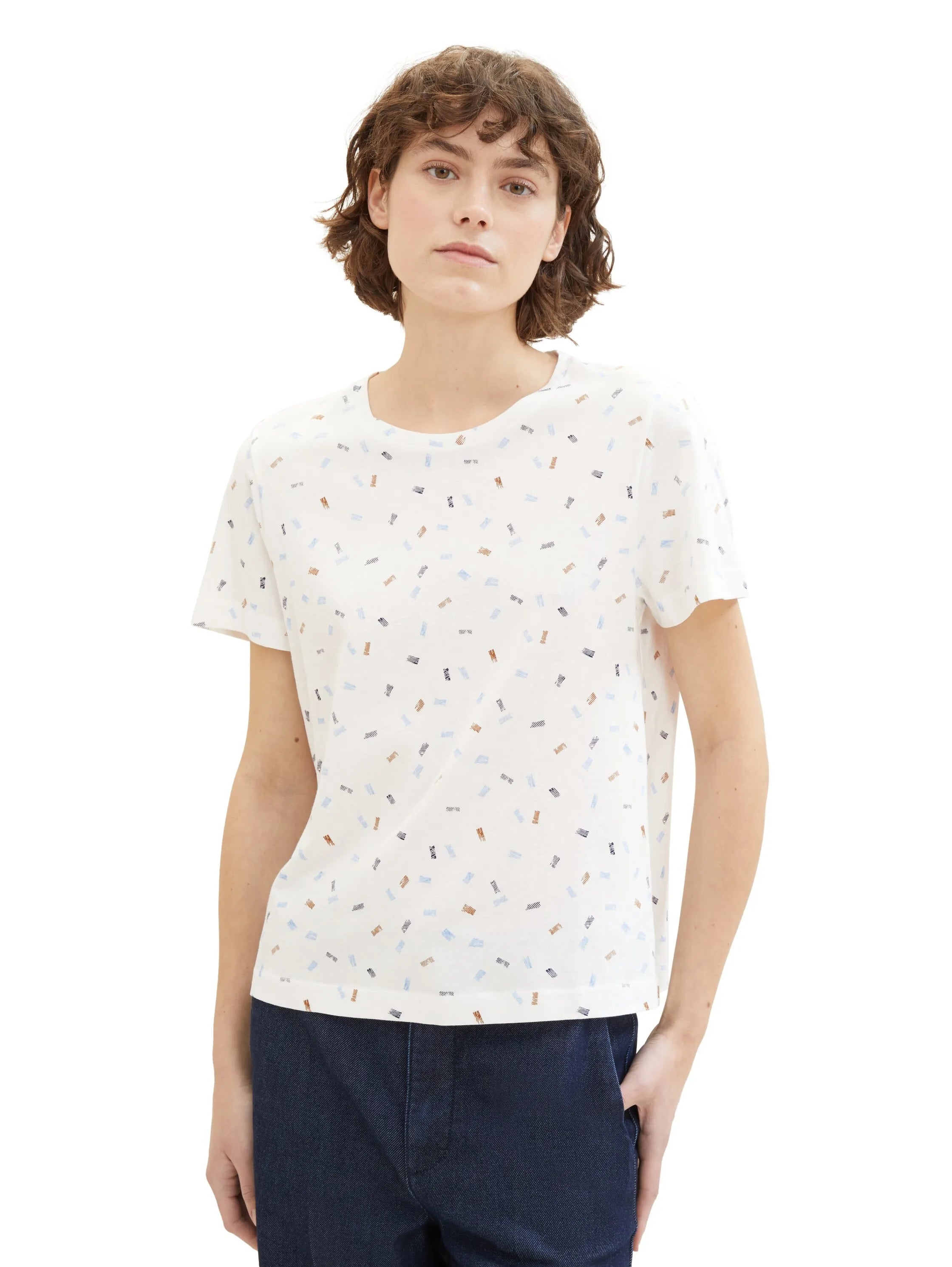 Tom Tailor Offwhite Mutlicolor Minimal Women T-Shirt with a Print SKU: 1040544_34758 Image 01