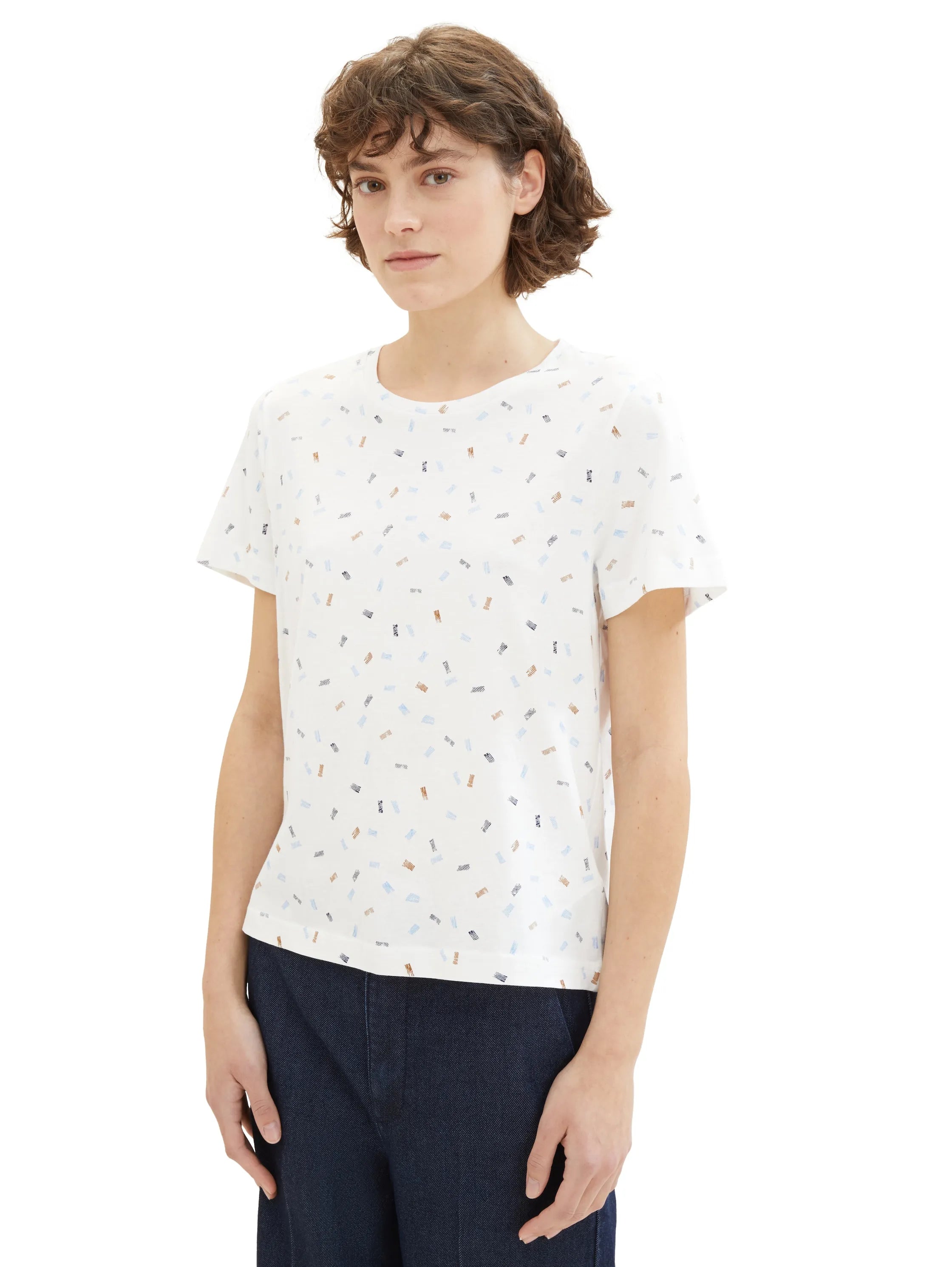 Tom Tailor Offwhite Mutlicolor Minimal Women T-Shirt with a Print SKU: 1040544_34758 Image 04