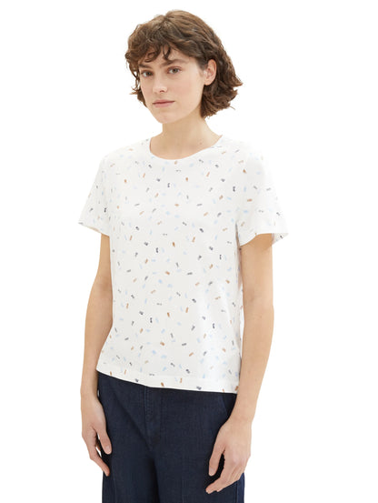 Tom Tailor Offwhite Mutlicolor Minimal Women T-Shirt with a Print SKU: 1040544_34758 Image 04