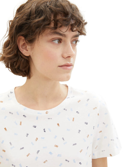 Tom Tailor Offwhite Mutlicolor Minimal Women T-Shirt with a Print SKU: 1040544_34758 Image 05