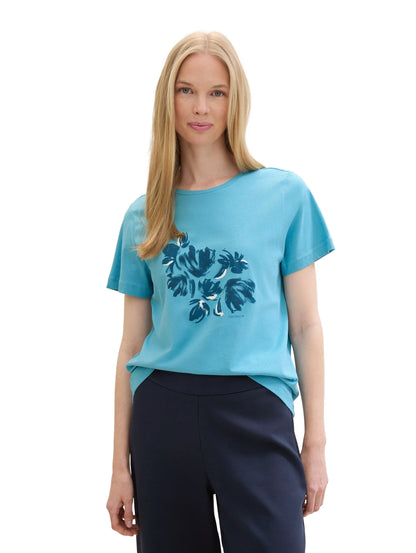 Tom Tailor Light Teal Blue Women T-Shirt with a Print SKU: 1040544_35313 Image 01