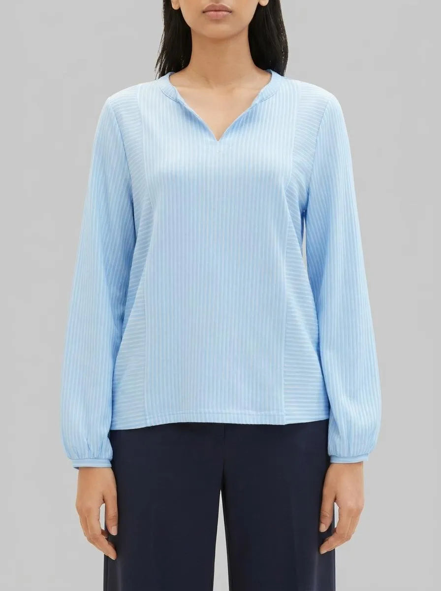 Tom Tailor Blue White Thin Stripe Women Blouse with Striped Pattern SKU: 1040546_34913 Image 00