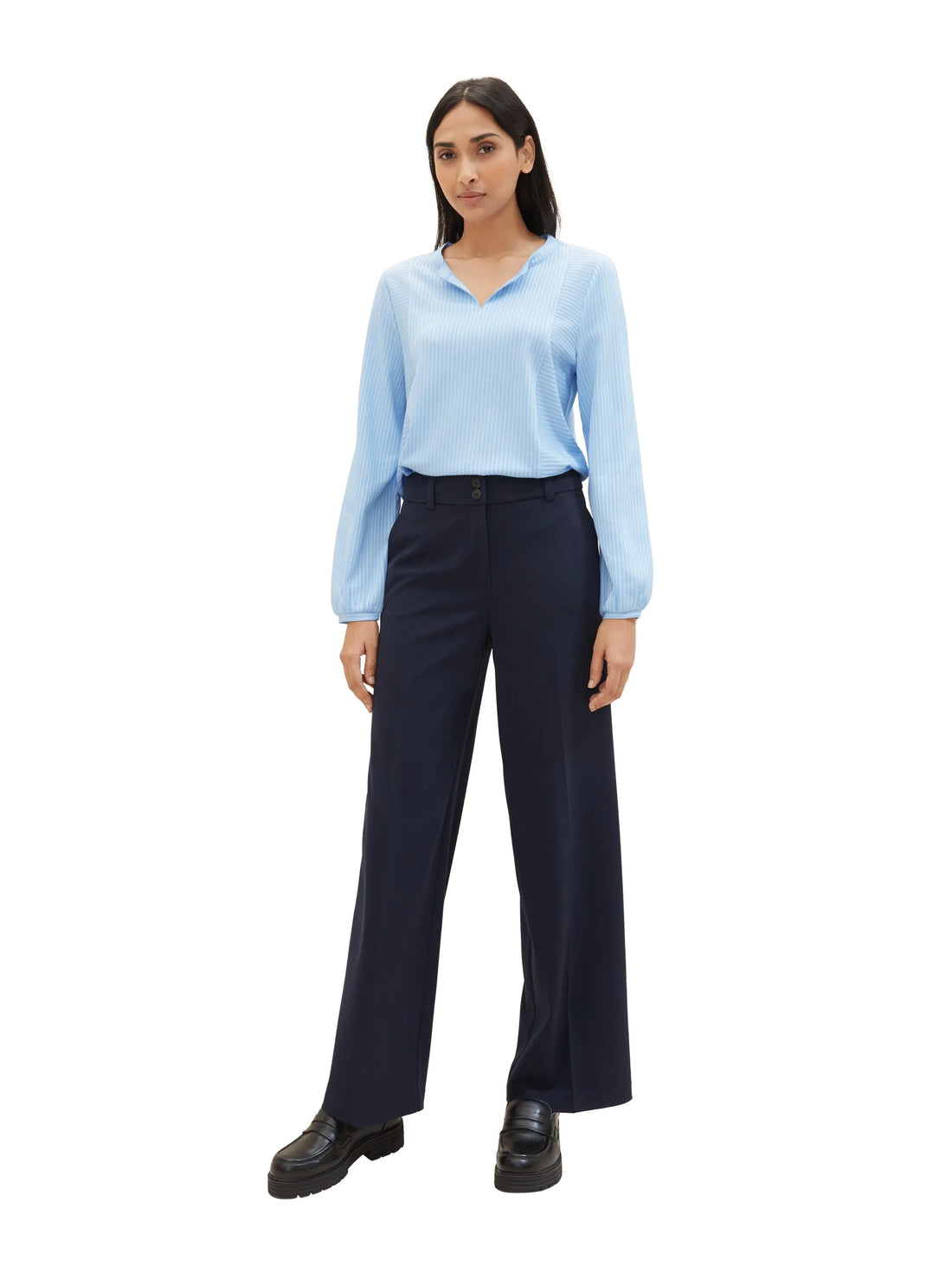 Tom Tailor Blue White Thin Stripe Women Blouse with Striped Pattern SKU: 1040546_34913 Image 01