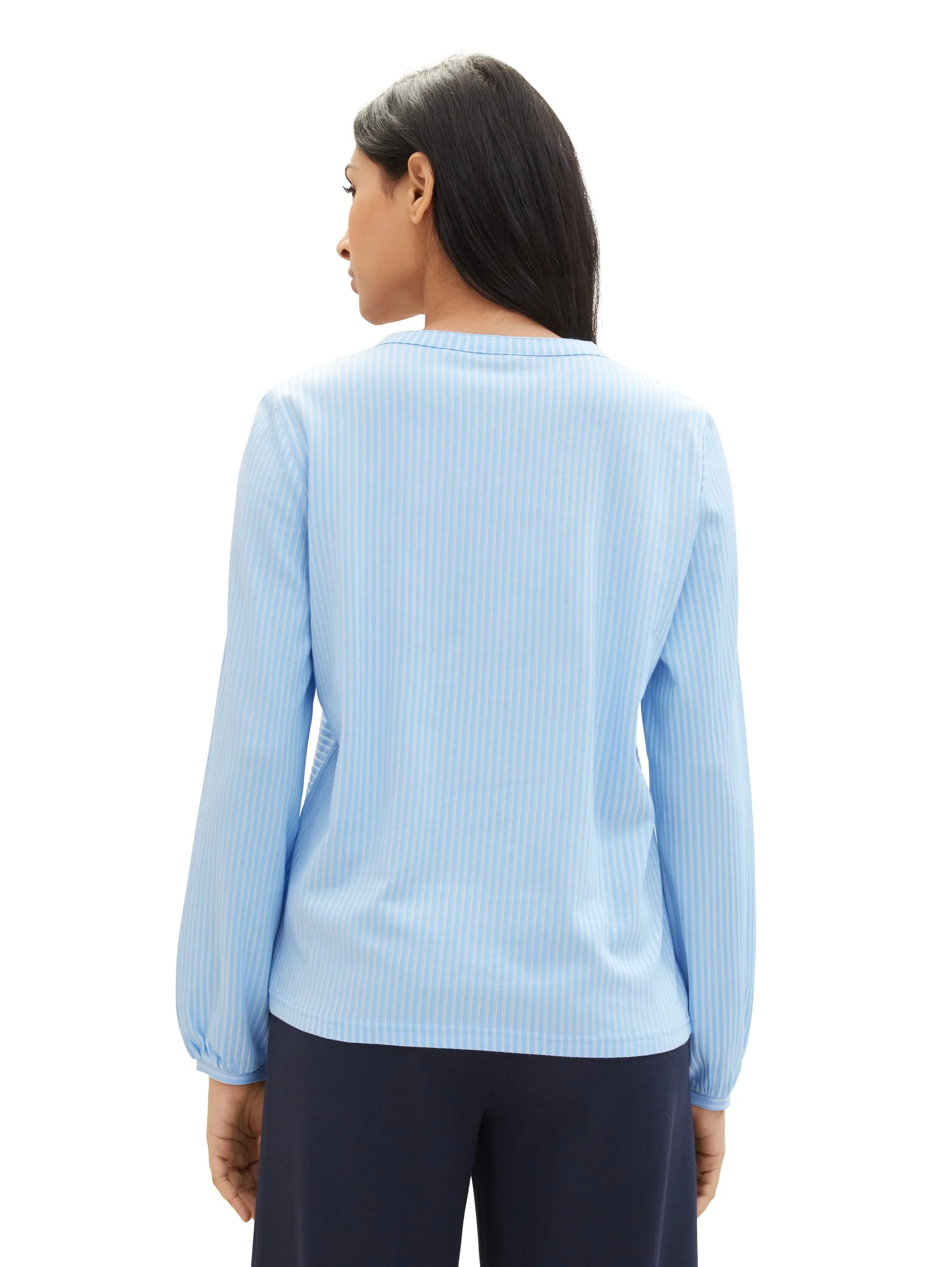Tom Tailor Blue White Thin Stripe Women Blouse with Striped Pattern SKU: 1040546_34913 Image 02