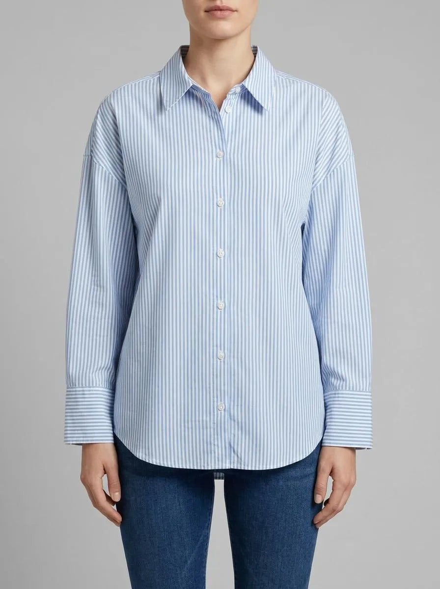 Denim Tom Tailor Blue White Strripe Women Loose Fit Shirt with Stripes SKU: 1040551_34878 Image 00
