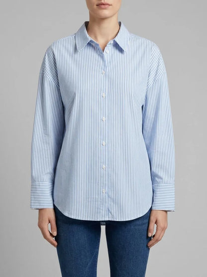 Denim Tom Tailor Blue White Strripe Women Loose Fit Shirt with Stripes SKU: 1040551_34878 Image 00