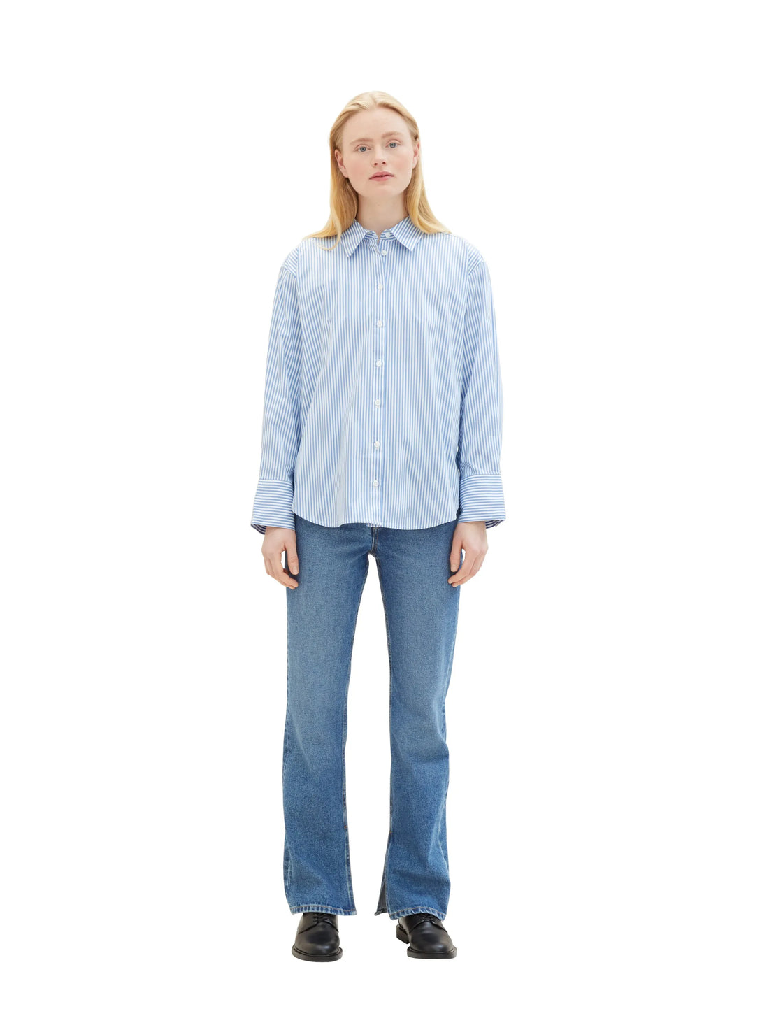 Denim Tom Tailor Blue White Strripe Women Loose Fit Shirt with Stripes SKU: 1040551_34878 Image 01