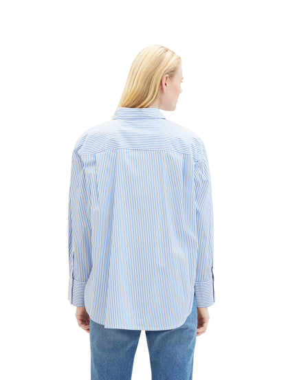 Denim Tom Tailor Blue White Strripe Women Loose Fit Shirt with Stripes SKU: 1040551_34878 Image 02