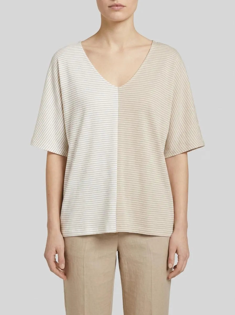 Tom Tailor Beige Offwhite Thin Stripe Women Striped T-Shirt SKU: 1040583_34836 Image 00