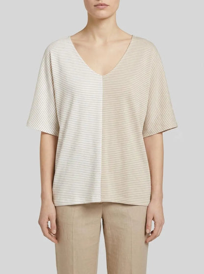 Tom Tailor Beige Offwhite Thin Stripe Women Striped T-Shirt SKU: 1040583_34836 Image 00