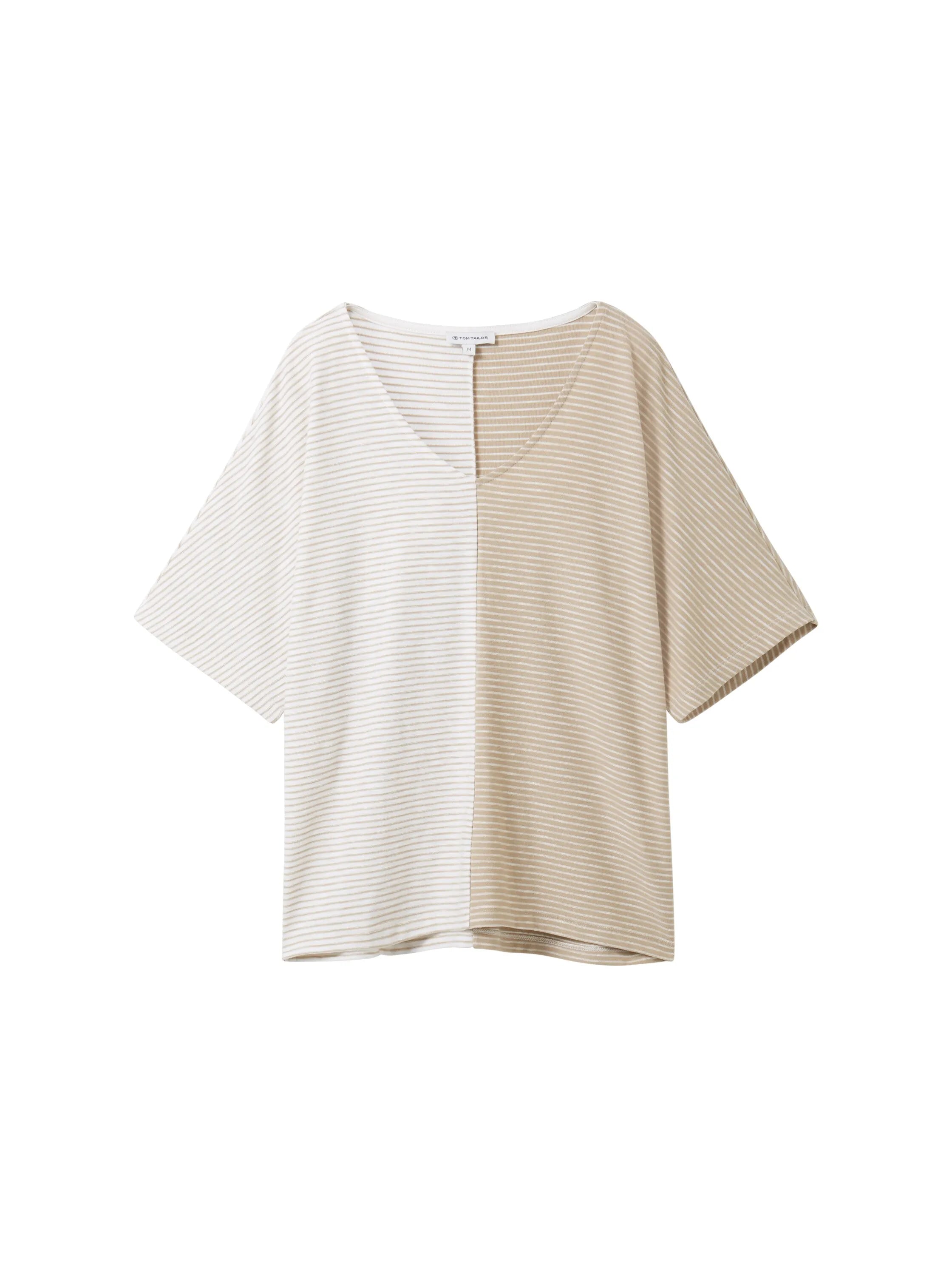 Tom Tailor Beige Offwhite Thin Stripe Women Striped T-Shirt SKU: 1040583_34836 Image 07