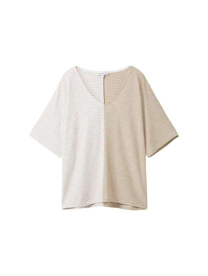 Tom Tailor Beige Offwhite Thin Stripe Women Striped T-Shirt SKU: 1040583_34836 Image 07