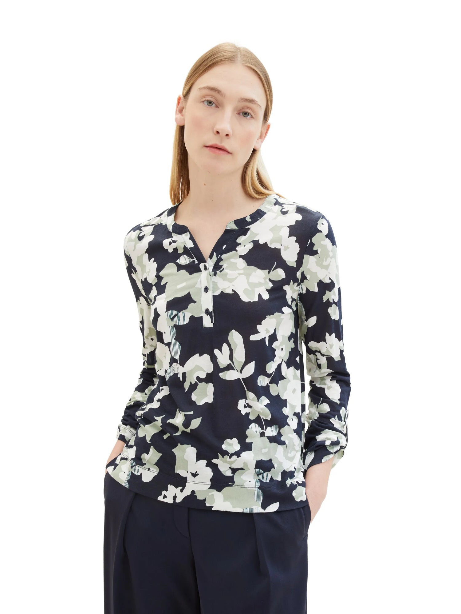 Tom Tailor Cut Floral Design Women Patterned 7/8 Sleeve Shirt SKU: 1040592_34790 Image 01