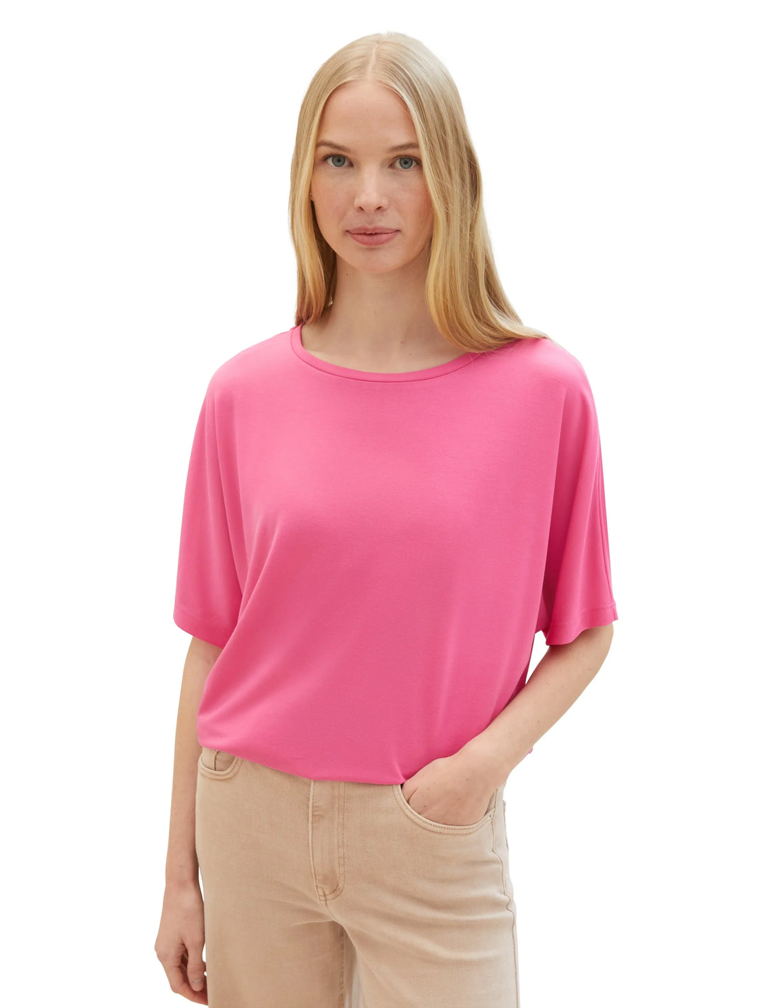 Tom Tailor Carmine Pink Women T-Shirt with a Round Neckline SKU: 1040595_15799 Image 01