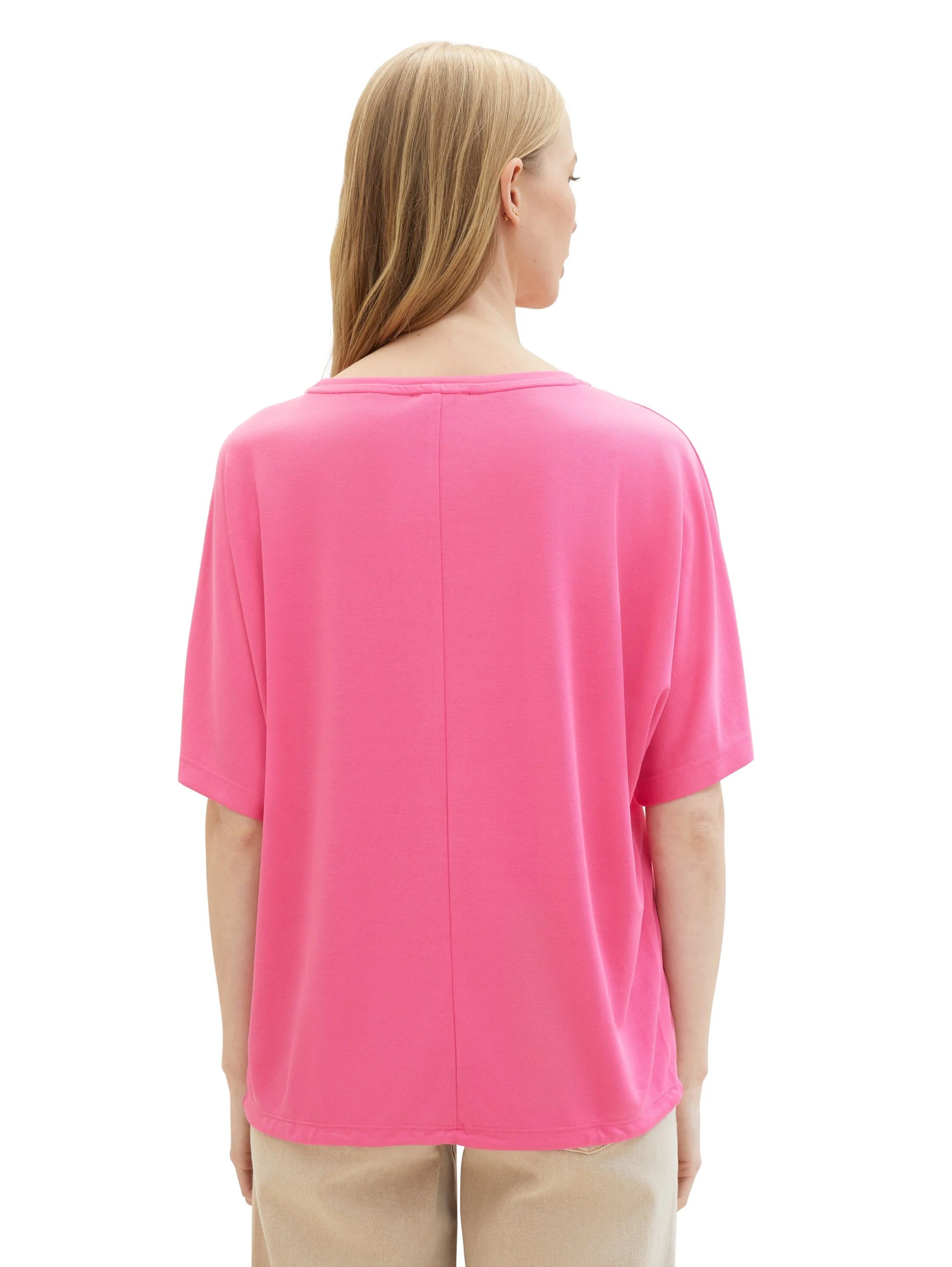 Tom Tailor Carmine Pink Women T-Shirt with a Round Neckline SKU: 1040595_15799 Image 03